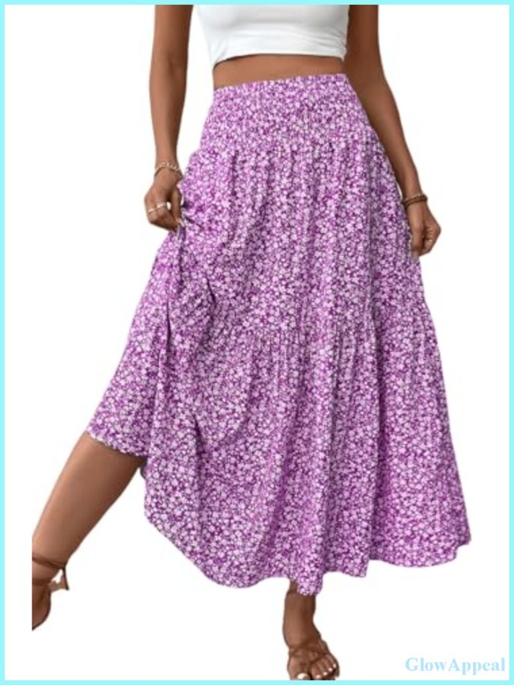 Smocked High Waist Maxi Skirt with Pockets Flowy A-Line